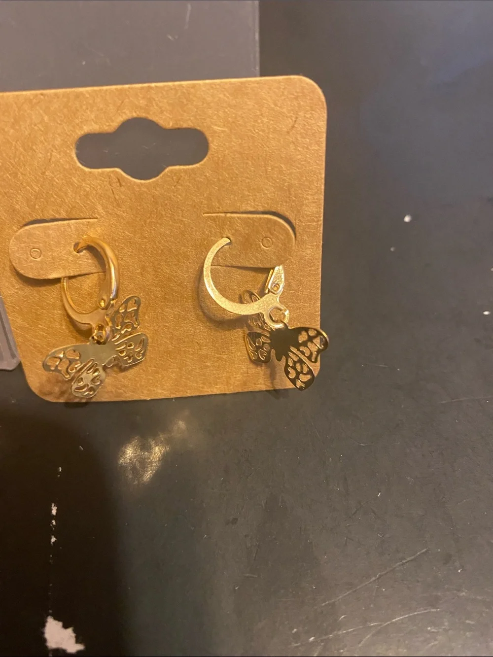 Gold Butterfly Hoop Earrings with White Accent